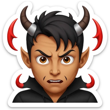 The guy looks at you with contempt and disgust, rolls his eyes, and wears black clothes and has devil horns. sticker