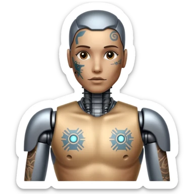 Tatooed robot, tatooes on chest and face sticker