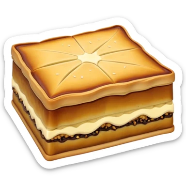 Martabak Cinematic Realistic Martabak Dish Emoji, depicted as a single, square slice of sweet, thick martabak with a rich, indulgent filling, rendered with detailed textures and vibrant, appetizing lighting. sticker
