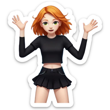 Ginger girl dancing at a rave. Full body, wearing dark colours give her loads of arms sticker