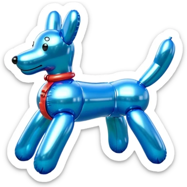 3D render of Balloon Dog made of shiny inflatable vinyl, visible seam lines, air valve, highly reflective plastic texture, pool toy aesthetic, Apple emoji style, isolated on white background --v 6.0 sticker