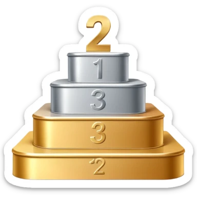 three-tier podium with large numbers 1, 2, 3 showing ranking sticker