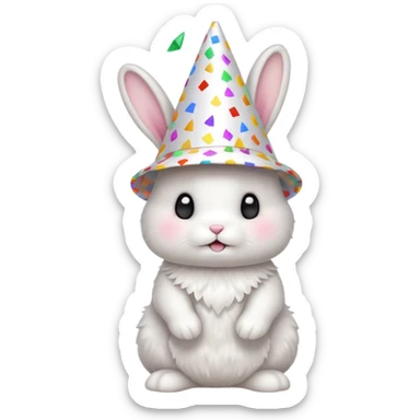 White bunny wearing cone hat with confetti.









 sticker
