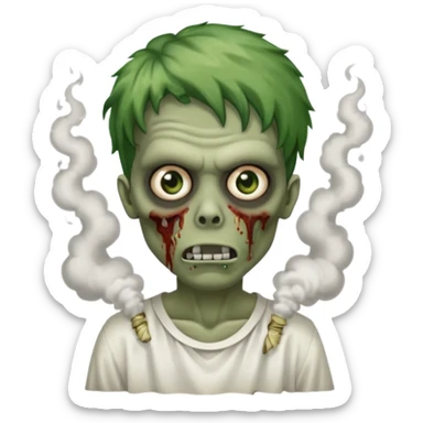 зомби который стоит лицом ко мне. прическа шторы, карие зеленые глаза, с дымом изо рта. типо swag sticker