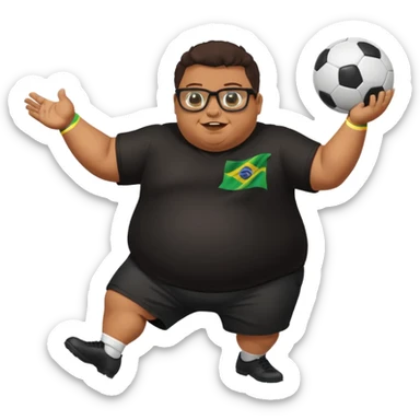 make an guy called pedro who is dancing with a football and playing brazzilian phonk and hee has glasses and is obese and make it look like hes listening to brazzilian phonk so it has a brazil flag and text saying phonk on it and give him demon laser eyes sticker