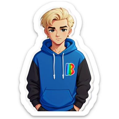 Blonde Bi Boy with Pride hoody sticker