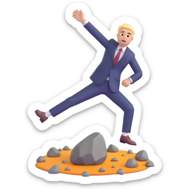 man in a suit kicking a rock on the ground, 3D emoji style sticker