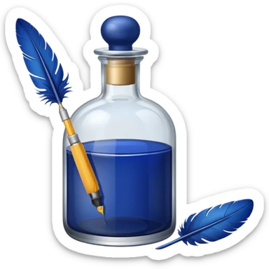 a feather quill and ink bottle sticker