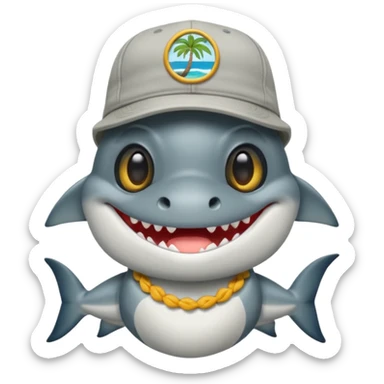 Tiburón de pie con camisa hawaiana, lentes negros, y una gorra al revés sticker