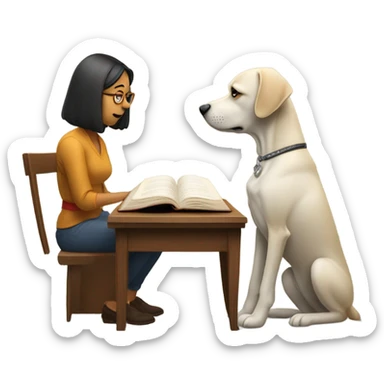 Dog reading a book but woman blocking the words sticker