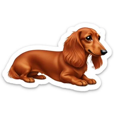 Red longhaired dachshund on her back and wants to be scratched on her belly sticker
