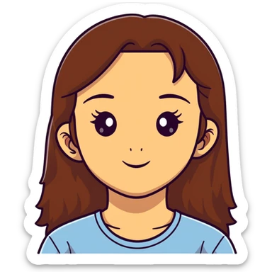 girl with long brown hair and sweat on her forehead sticker