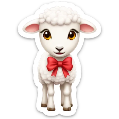 lamb with red eyes no pupil and pale pink bow  sticker