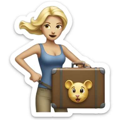 Blonde woman holding suitcase fighting mouse  sticker