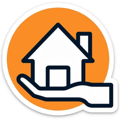 A hand holding a small house, minimalist logo for homelessness support sticker