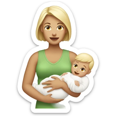 white mom holding little white baby sticker