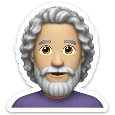 man with long gray beard in the center and brown on the sides and curly hair sticker