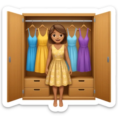 open wardrobe with woman dress hanging inside sticker