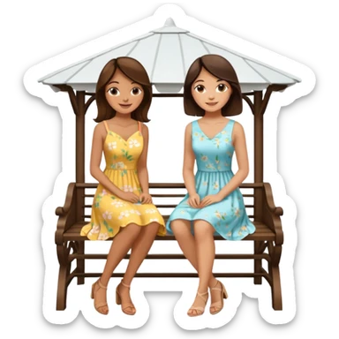 Two brunette women sitting on a white gazebo sticker