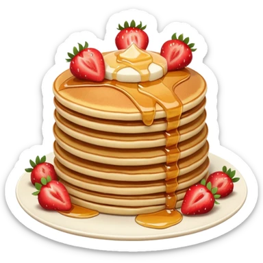 a stack of pancakes with strawberry  sticker