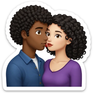 Black guy with curly hair and white girl with black hair, kissing sticker