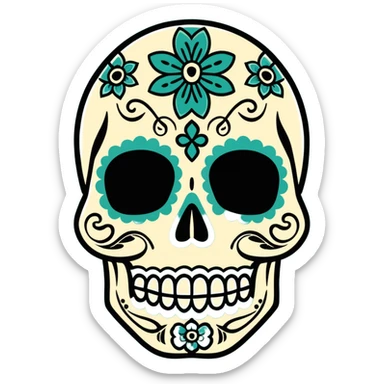 decorated sugar skull in Milwaukee Bucks team colors (dark green, cream, and light blue) sticker