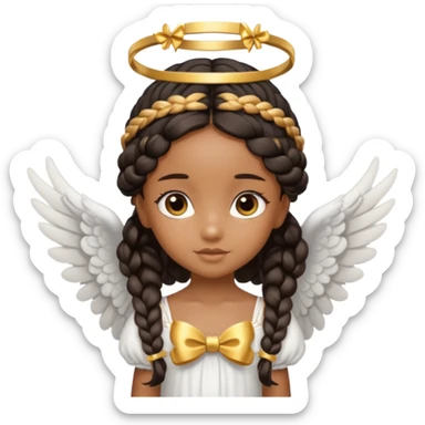 black Cute Girl with Angel Wings and one golden bow in braided hair sticker