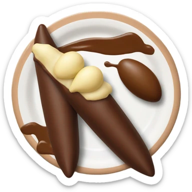 a chocolate quenelle and a larger vanilla quenelle on a plateemoji sticker
