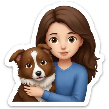 A dog like a border collie but it is a little brown on the face cuddling brown long hair girl sticker