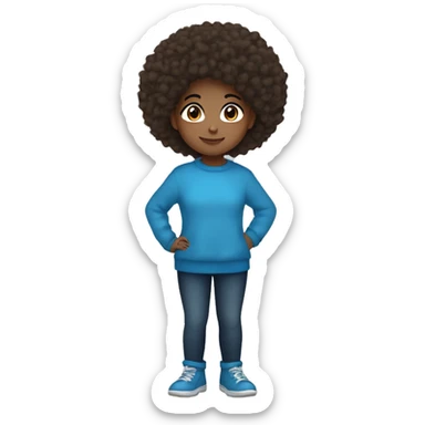 winter, christmas, hispanic, afro hair,  girl, brown eyes, child, full body, blue sweater sticker