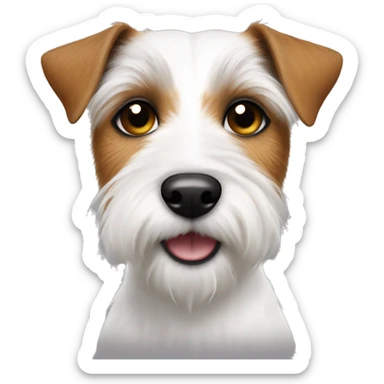 Rough hair parson Russell terrier which fur is white up to its fur around the right eye and ear which is brown sticker