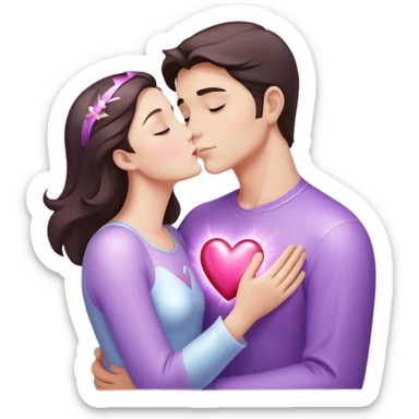 White brunette man human with rays of light Heart kisses a pastel purple angel woman sticker