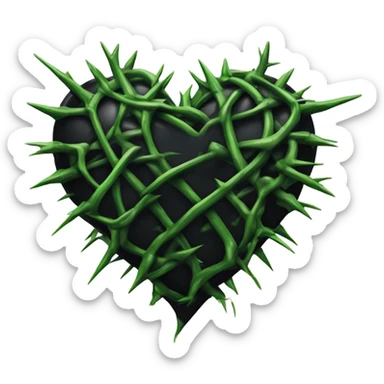 Black heart with green thorns wrapped around it sticker