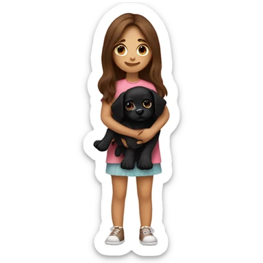 long brown hair girl cuddling a cute black dog sticker
