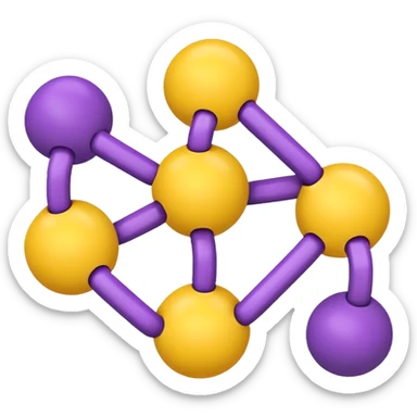 five yellow balls connected by links to a central purple ball, arranged around the purple ball, simple emoji style, white background sticker
