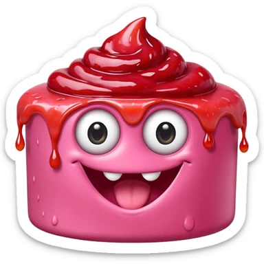  pink runny gooey strawberry jam kawaii cake monster sticker