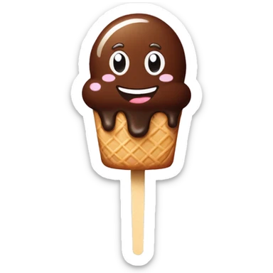 chocolate ice cream, on a stick flat shape, with a smile  sticker