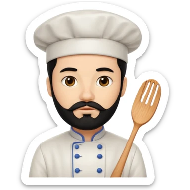 CHEF CON PELO NEGRO Y BARBA NEGRA, OJOS MARRON OSCURO QUE ES BESADO sticker