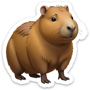 cinematic-capybara-realistic-full-body-on-all-fours-emoji,-plump-and-relaxed-body-soaking-in-the-warm-sun,-short-brown-fur-slightly-ruffled,-head-tilted-dramatically,-calm-expressive-eyes-exuding-serene-wisdom,-simplified-yet-realistic staring at the camera ina. comical way sticker