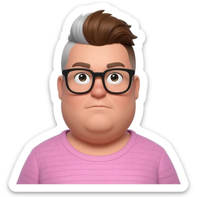 fat queer gender expansive lightskinned person assigned female at birth with short brown and silver mullet and bold glasses sticker