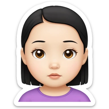 toddler girl face, Asian eyes, light skin, straight black hair, no neck sticker