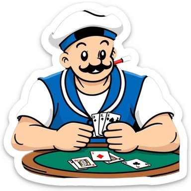 Popeye the sailor playing poker, cartoon sticker style sticker
