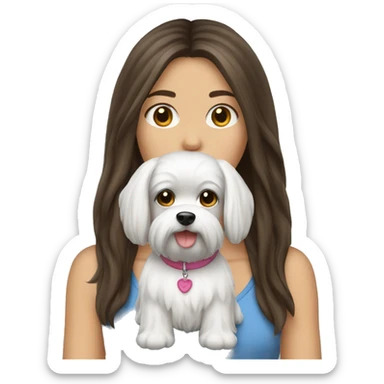Brunette girl long hair with Maltese dog sticker