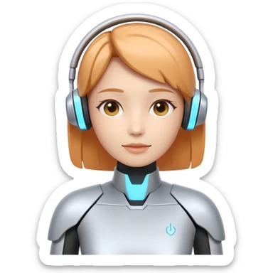 AI Pitch Agent holo-human-like Cyber AI face, warm, calm and friendly. Holographic look.Soft AI face with a listening, welcoming expression, minimal facial lines, calm eyes. Minimalistic presentation screen. sticker