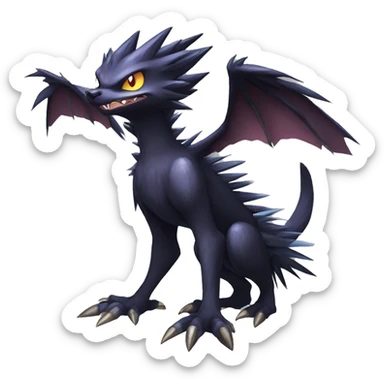 Edgy Cool Fluffy Spiky Winged Dark type Shadow type Nargacuga-Noivern-Pokémon-fusion-cat Full Body sticker