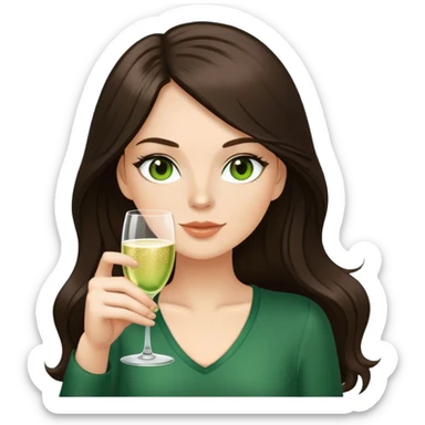 White girl with long dark brown hair and brown eyes and a green top and brown eyes with glass of champagne  sticker