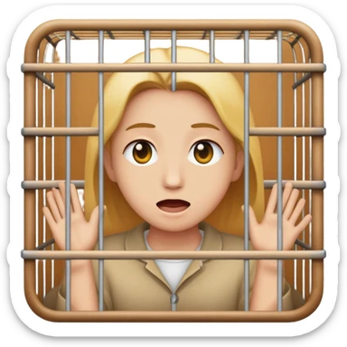 a person inside a cage with several spectators watching, emoji style sticker