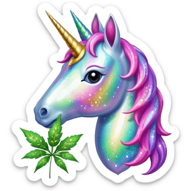 Glitter unicorn eats  Weed leaf sticker