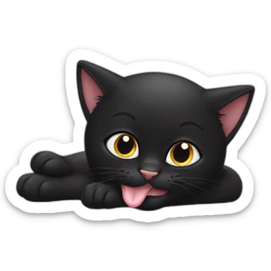 Black cat licking paw sticker