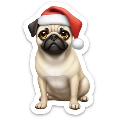 Pug wearing a Santa hat sticker